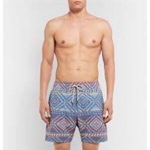 Faherty Board Shorts Mens 32 Blue Pink Geometric Aztec Print Swim Trunks